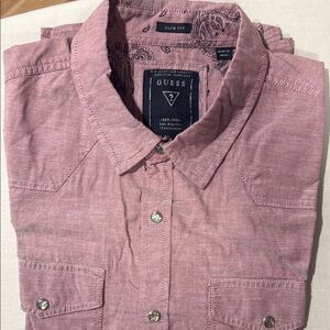 Guess Men's Casual Button Down in Rose